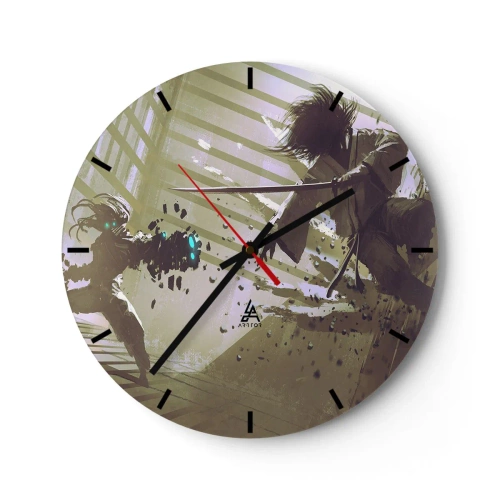 Nástenné hodiny - Samurajský súboj v dynamickej scéne - 30x30cm - Aj ty môžeš byť samurajom - Moderná nástenná dekorácia do obývacej izby, kuchyne a spálne ARTTOR
