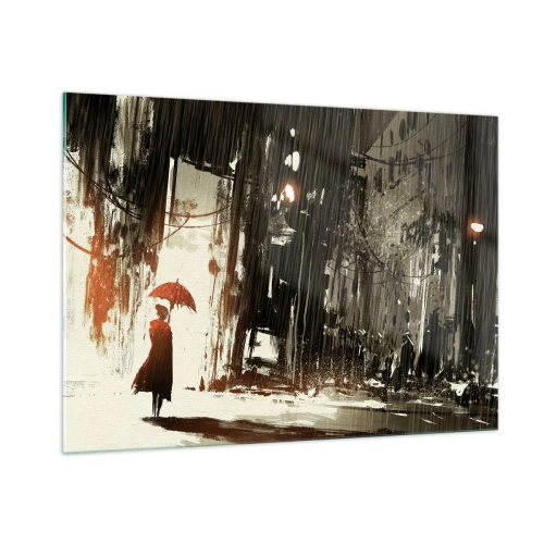 Obraz na skle - Poézia červeného dáždnika - 100x70 cm