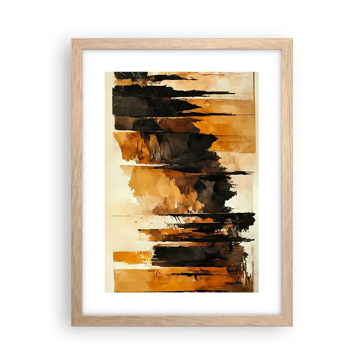 Plagát v ráme zo svetlého duba - Harmónia čiernej a zlatej - 30x40 cm