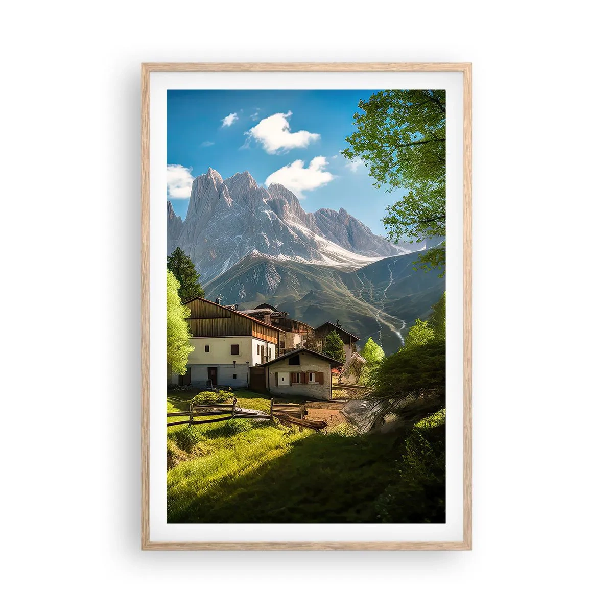 Plagát v ráme zo svetlého duba - Alpská idyla - 61x91 cm