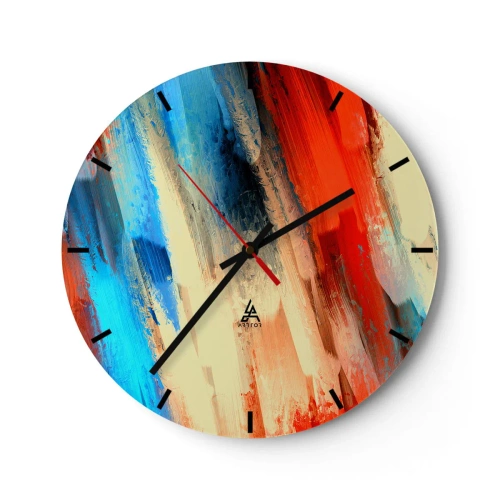Nástenné hodiny - Abstraktné ťahy štetcom v teplých a studených tónoch - 30x30cm - Vodopád farieb - Moderná nástenná dekorácia do obývacej izby, kuchyne a spálne ARTTOR
