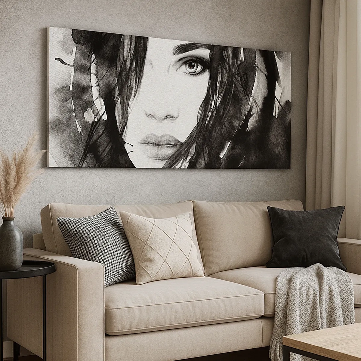 Obraz na plátne - Portrét dámy v čiernej a bielej - 30x30 cm