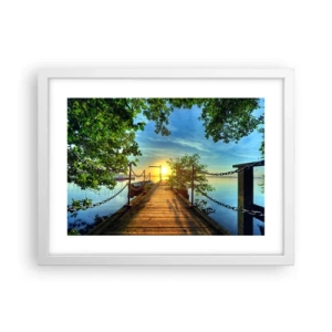 Plagát v bielom ráme - Západ pri vode - 40x30 cm