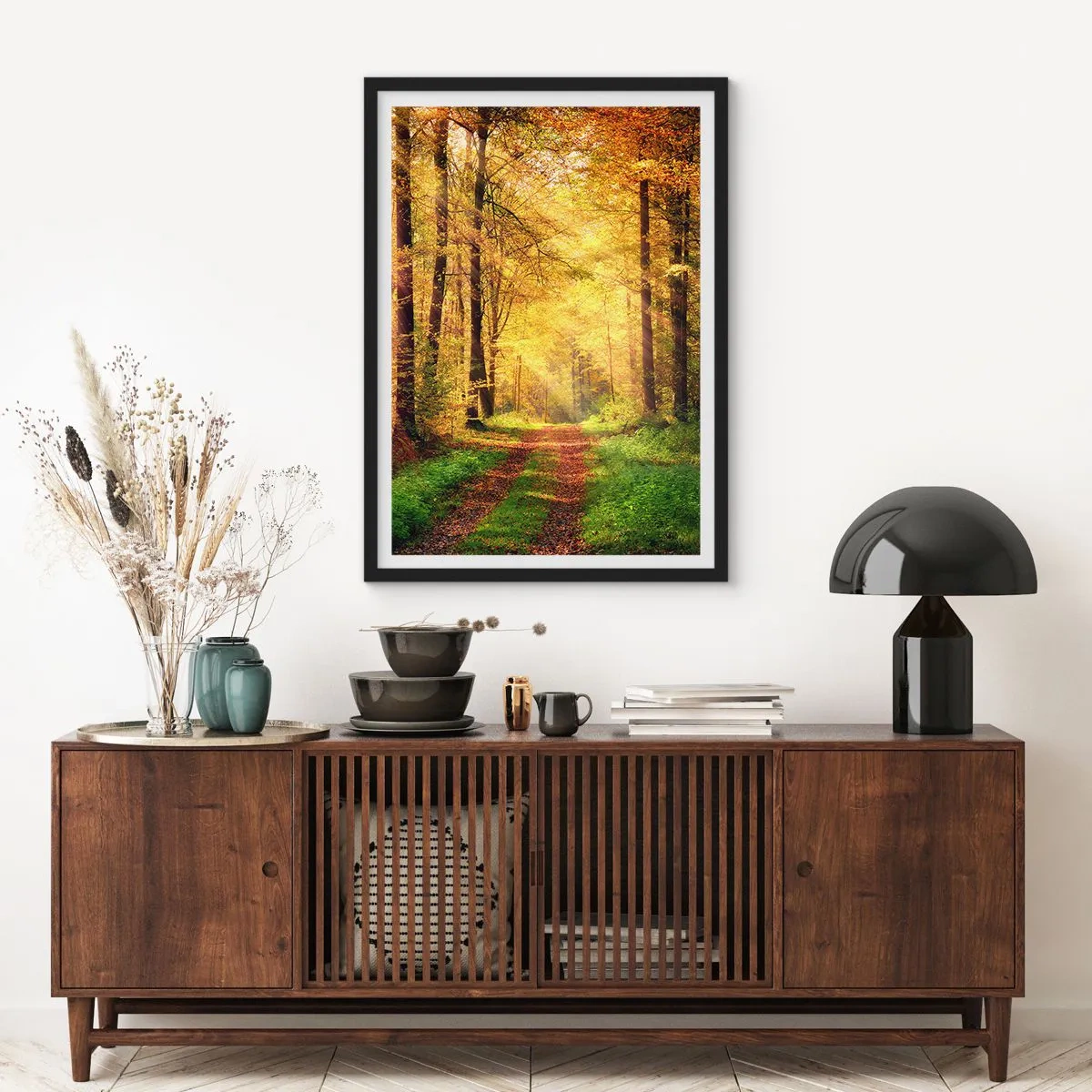 Plagát v čiernom ráme - Lesno-zlaté ticho - 40x50 cm