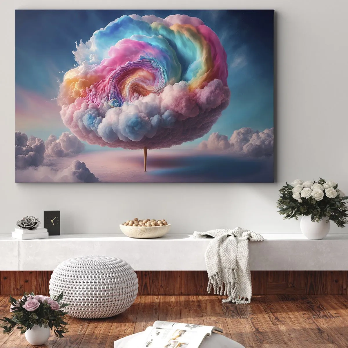 Obraz na plátne - Špirálovitý oblak s pastelovými farbami na oblohe - 70x50cm - Sen o zábavnom parku - Moderná nástenná dekorácia do obývacej izby a spálne ARTTOR