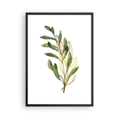Plagát v čiernom ráme - Akvarelová vetvička s jemnými zlatými akcentmi - 50x70cm - Všetko, čo je dobré - Moderná nástenná dekorácia do obývacej izby a spálne ARTTOR