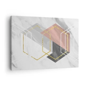 Obraz na plátne - Geometrické obrazce so zlatými a mramorovými akcentmi - 70x50cm - Reťazová kompozícia - Moderná nástenná dekorácia do obývacej izby a spálne ARTTOR