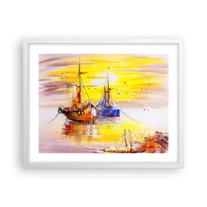 Plagát v bielom ráme - Zaslúžený odpočinok v prístave - 50x40 cm