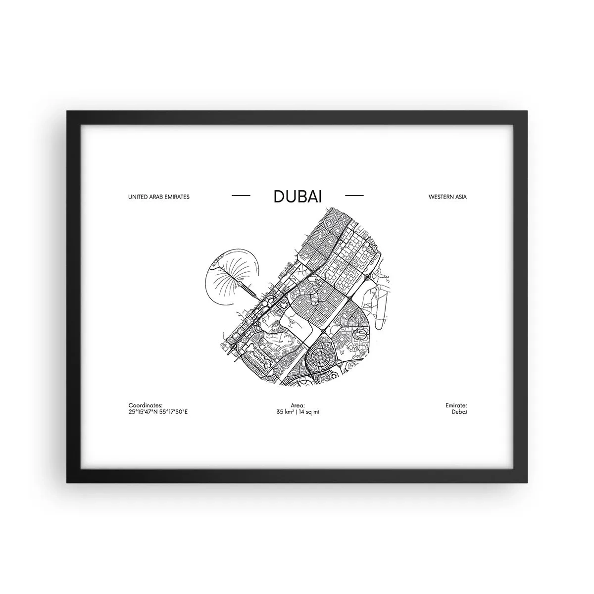 Plagát v čiernom ráme - Anatómia Dubaja - 50x40 cm