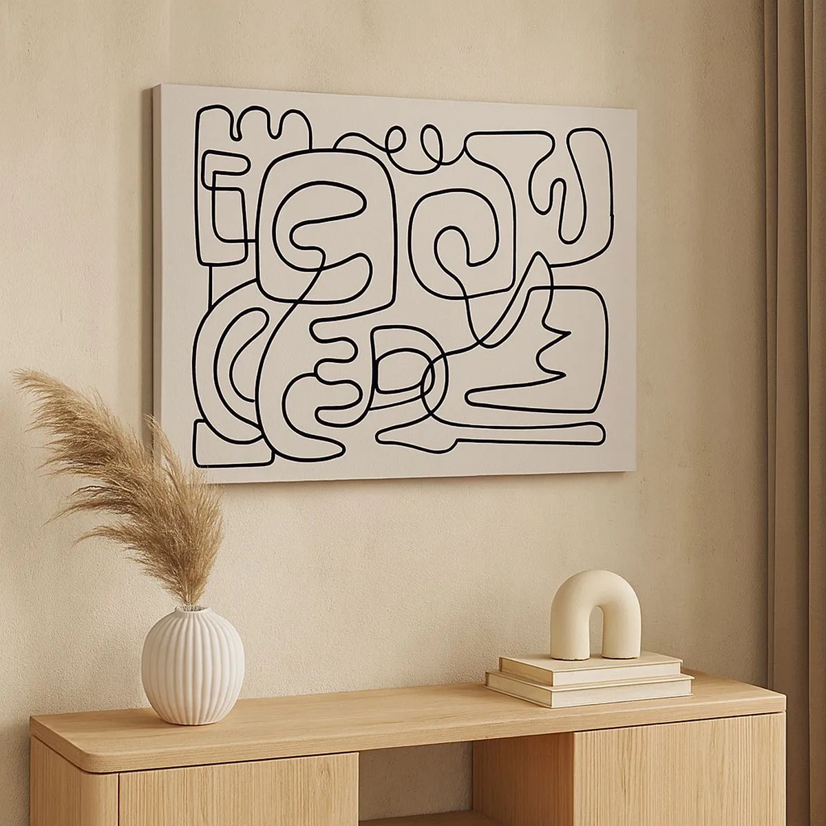 Obraz na plátne - Abstraktný vzor linkovej grafiky v čiernej farbe na svetlom pozadí - 70x50cm - Podľa stopy - Moderná nástenná dekorácia do obývacej izby a spálne ARTTOR