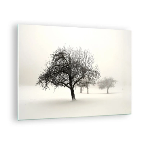 Obraz na skle - Stromy v zimnej krajine pokrytej snehom a hmlou - 70x50cm - Zimný sen - Moderná nástenná dekorácia do obývacej izby a spálne ARTTOR