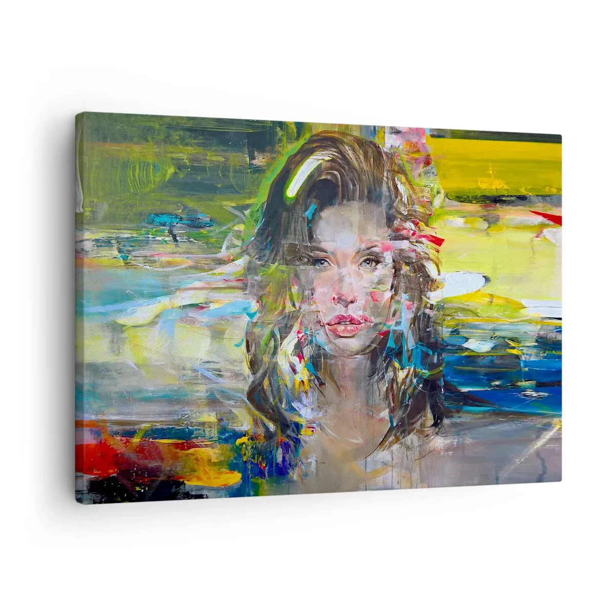 Obraz na plátne - Abstraktný portrét ženy v intenzívnych farbách - 70x50cm - Za závojom vzduchu - Moderná nástenná dekorácia do obývacej izby a spálne ARTTOR