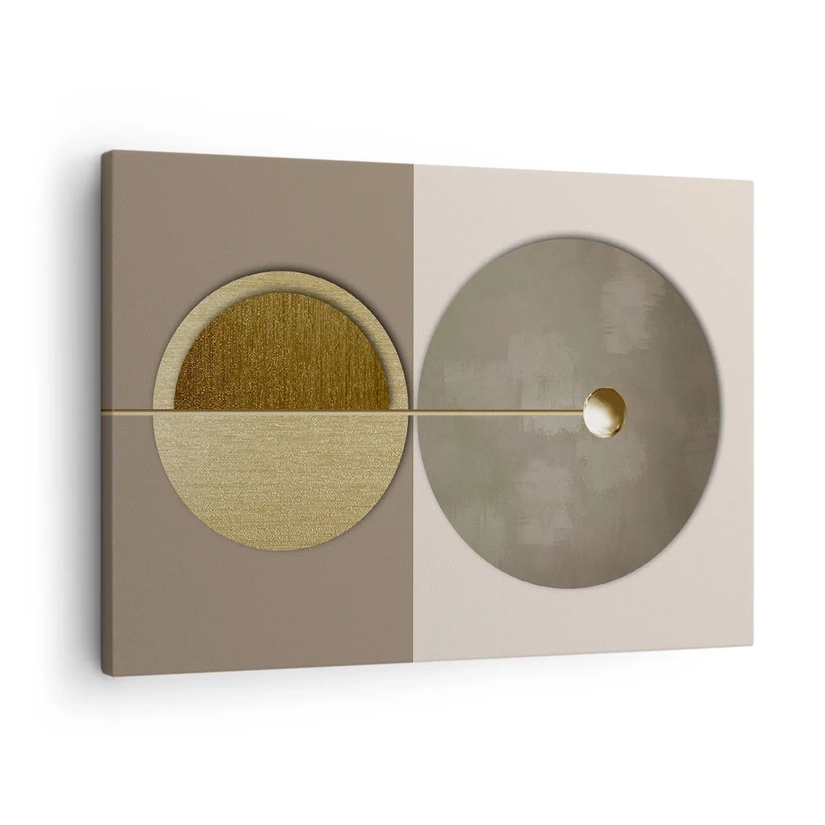 Obraz na plátne - Abstraktné kruhy v odtieňoch zlatej a béžovej - 70x50cm - Dokonalá rovnováha - Moderná nástenná dekorácia do obývacej izby a spálne ARTTOR