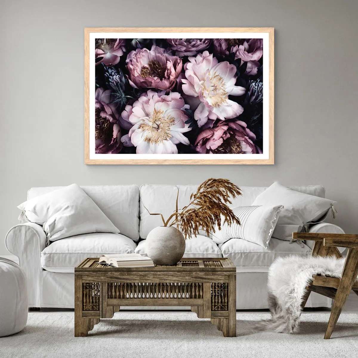 Plagát v ráme zo svetlého duba - Kytica v starom štýle - 91x61 cm