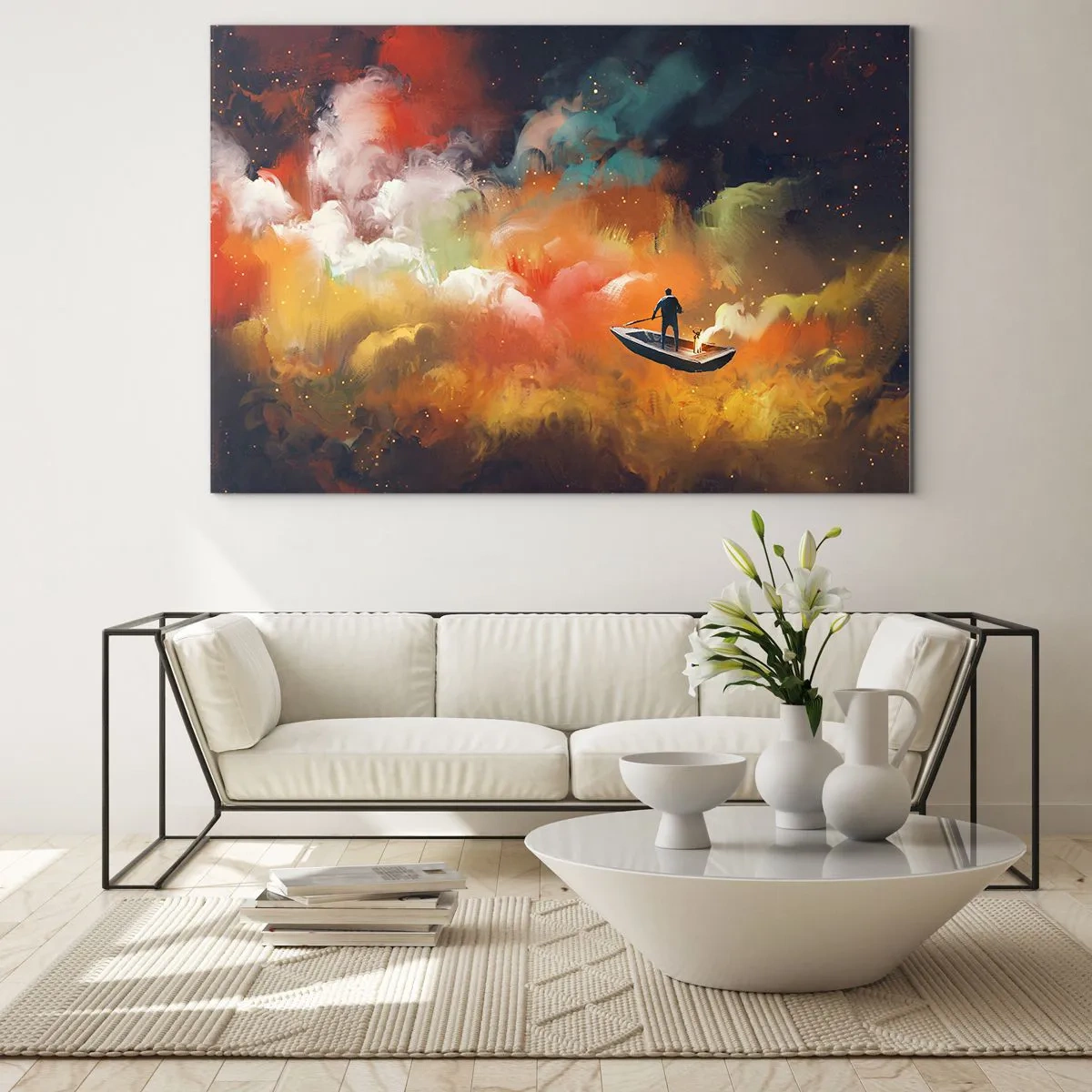 Obraz na skle - Loďou cez galaxiu - 100x70 cm