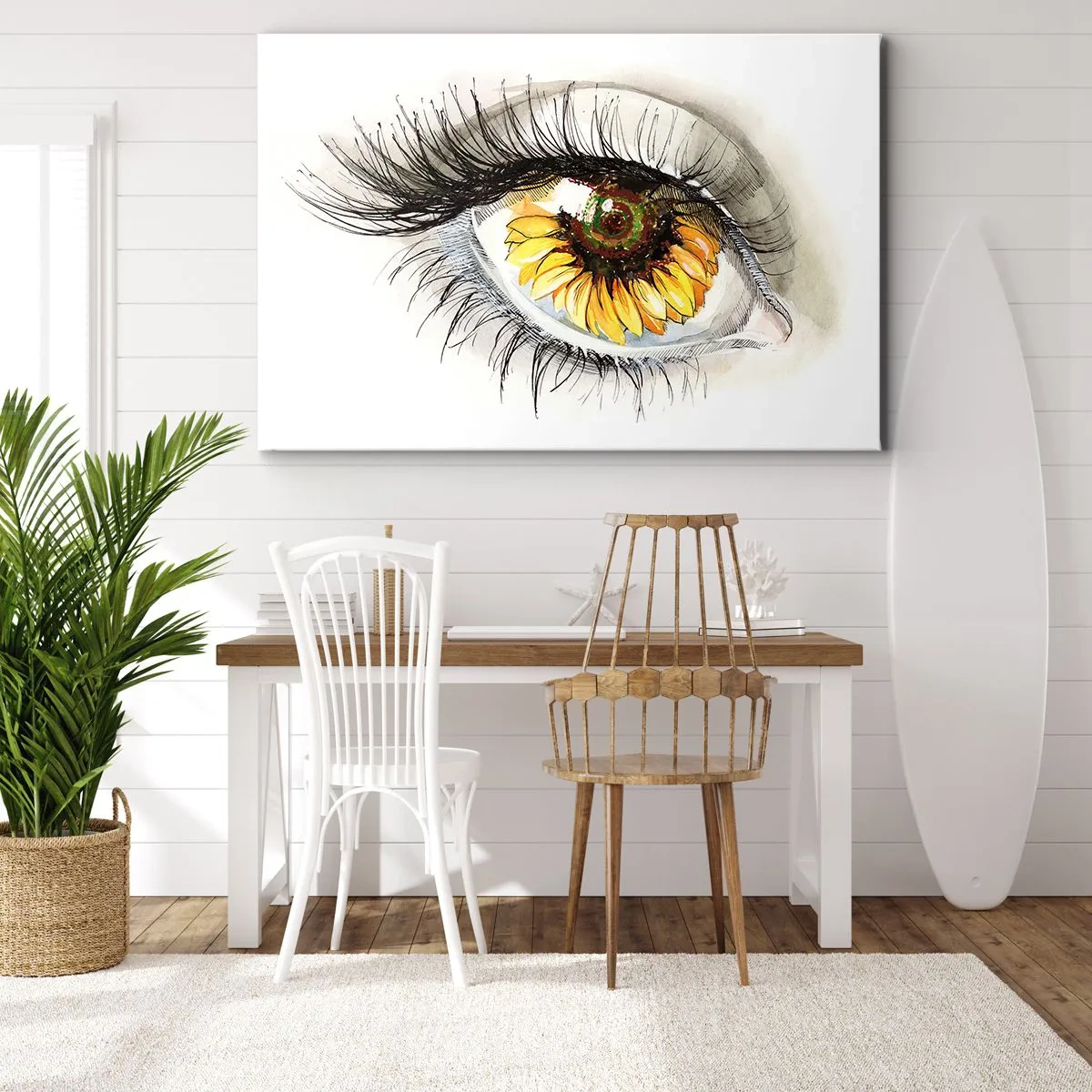 Obraz na plátne - Umelecké oko s dúhovkou v tvare slnečnice - 70x50cm - Pohľad žeravý ako leto - Moderná nástenná dekorácia do obývacej izby a spálne ARTTOR