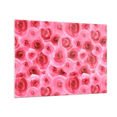Obraz na skle - Akvarelové ružové vzory v odtieňoch červenej a ružovej - 70x50cm - Ruže dole aj hore - Moderná nástenná dekorácia do obývacej izby a spálne ARTTOR