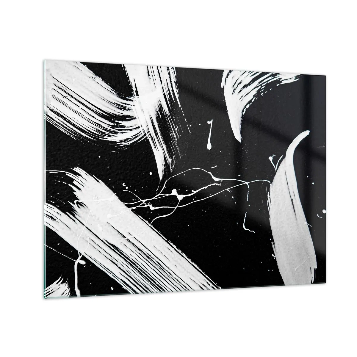 Obraz na skle - Ťahy bieleho štetca na čiernom pozadí - 70x50cm - Prelomiť temnotu - Moderná nástenná dekorácia do obývacej izby a spálne ARTTOR