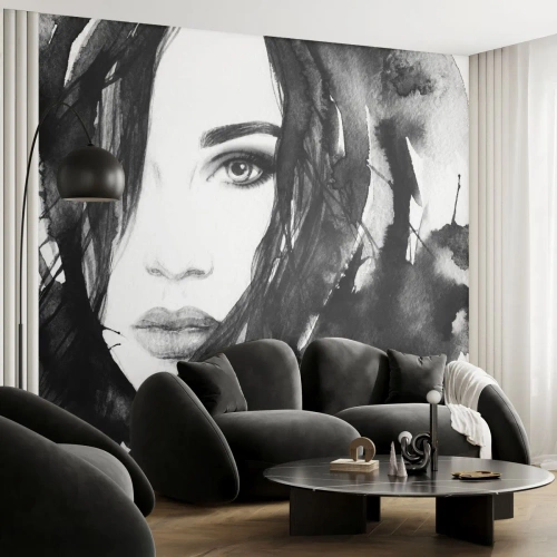 Samolepiaca Fototapeta Deluxe Sticker - Portrét dámy v čiernej a bielej - Abstrakcia, Ženská tvár, Portrét - 350x256 cm