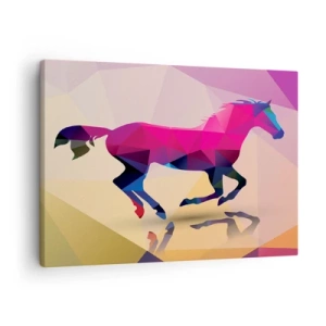 Obraz na plátne - Geometrická silueta cválajúceho koňa v žiarivých farbách - 70x50cm - Kubizmus stále živý - Moderná nástenná dekorácia do obývacej izby a spálne ARTTOR
