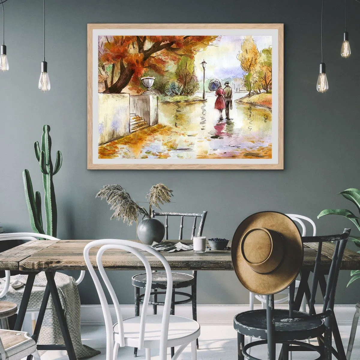 Plagát v ráme zo svetlého duba - Romantická jeseň v parku
 - 70x50 cm