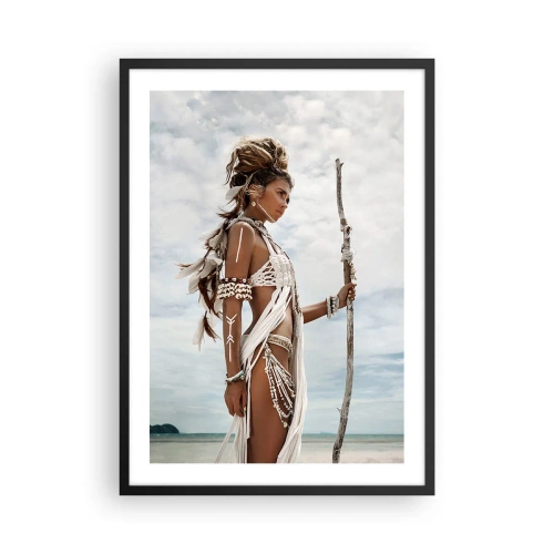 Plagát v čiernom ráme - Štylizovaná postava ženy v tropickom prostredí - 50x70cm - Kráľovná trópov - Moderná nástenná dekorácia do obývacej izby a spálne ARTTOR