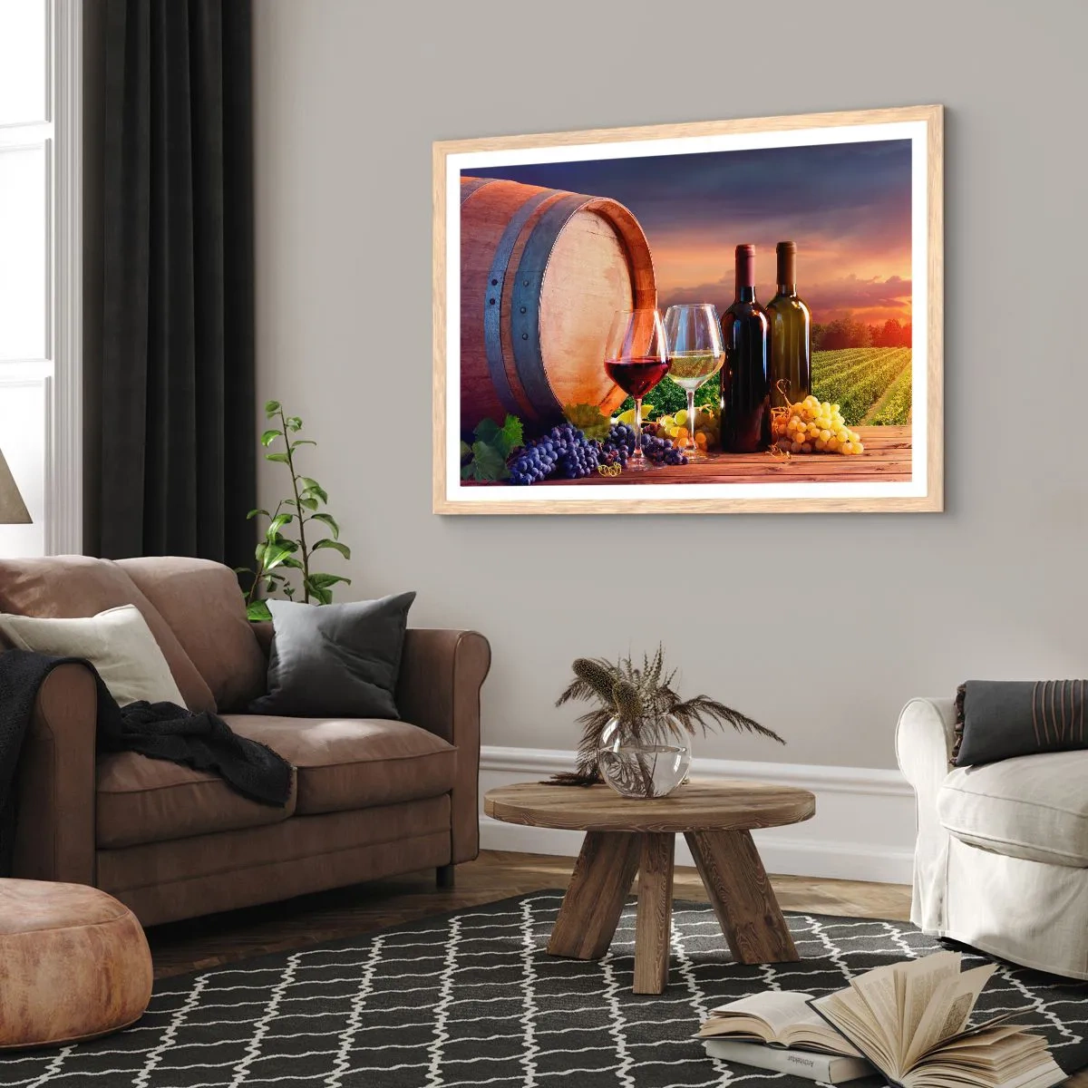 Plagát v ráme zo svetlého duba - Tu má život chuť - 91x61 cm