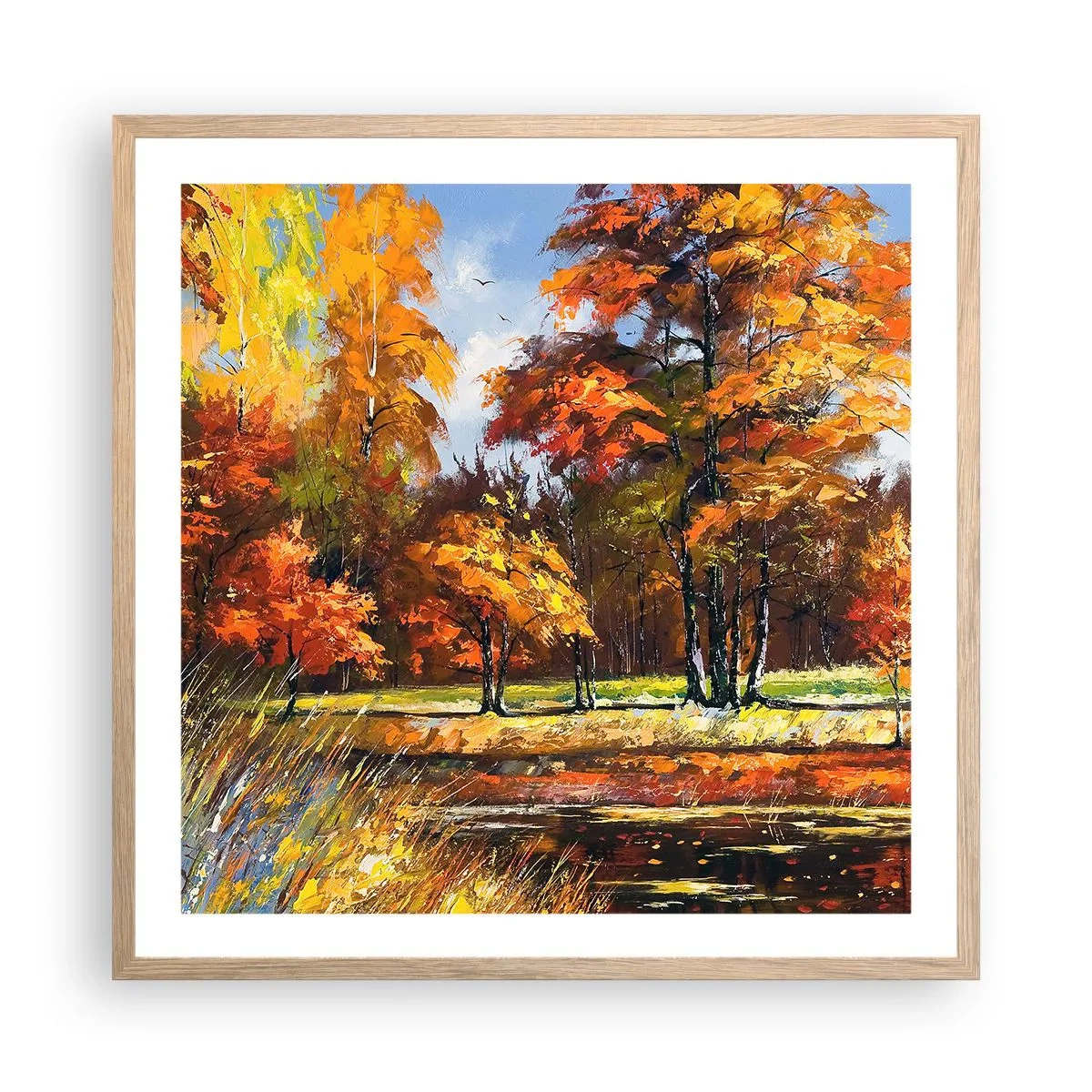 Plagát v ráme zo svetlého duba - Krajinka v zlatej a hnedej - 60x60 cm