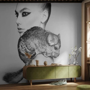 Fototapeta Premium Sand - Dáma s činčilou - Žena, Žena s činčilou, Model - 100x70 cm