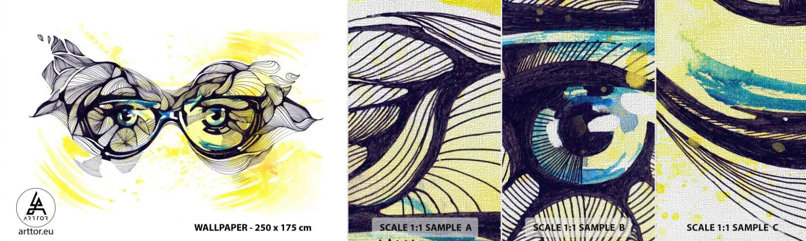 Vzorka fototapety Premium Canvas - Cez modré okuliare - Abstrakcia, Dámske okuliare, Ženské oči - 100x30 cm