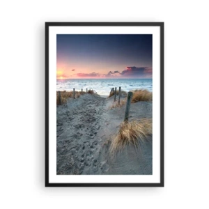 Plagát v čiernom ráme - Plážový chodník pri západe slnka s výhľadom na more - 50x70cm - Šiel by som s tebou na kraj světa… - Moderná nástenná dekorácia do obývacej izby a spálne ARTTOR