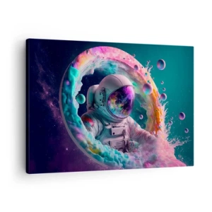 Obraz na plátne - Astronaut v farebnej kozmickej aure - 70x50cm - Hviezdna brána - Moderná nástenná dekorácia do obývacej izby a spálne ARTTOR