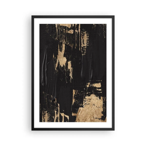 Plagát v čiernom ráme - Abstraktná maľba v čiernej a zlatej farbe - 50x70cm - Stopa dotyku - Moderná nástenná dekorácia do obývacej izby a spálne ARTTOR