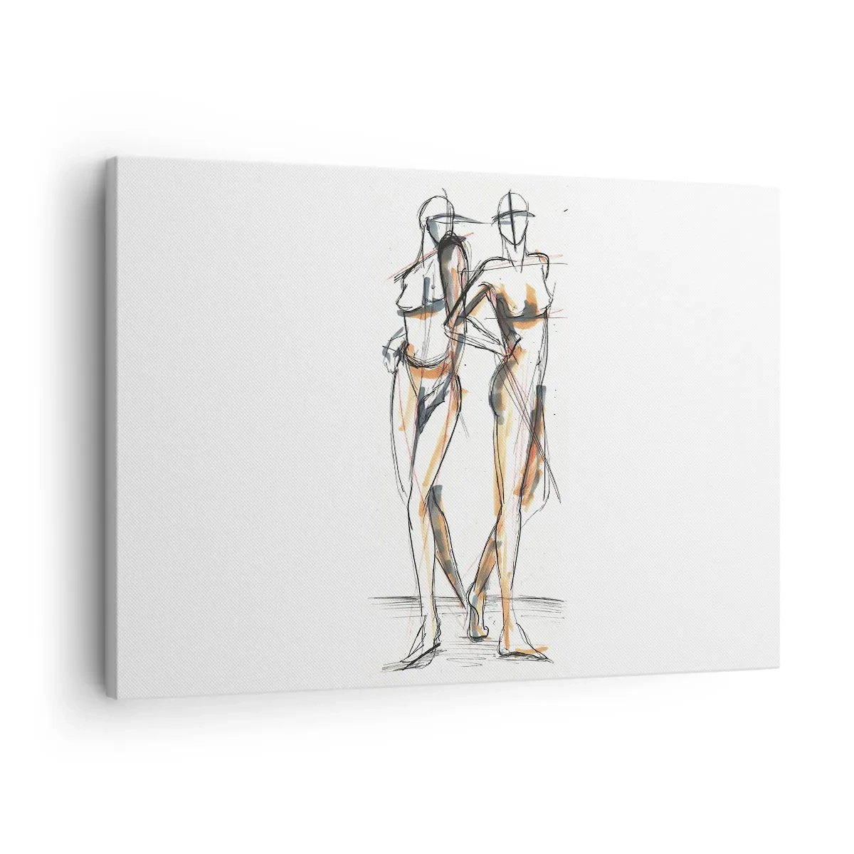 Obraz na plátne - Umelecká skica dvoch siluet na bielom pozadí - 70x50cm - Štúdia šarmu - Moderná nástenná dekorácia do obývacej izby a spálne ARTTOR