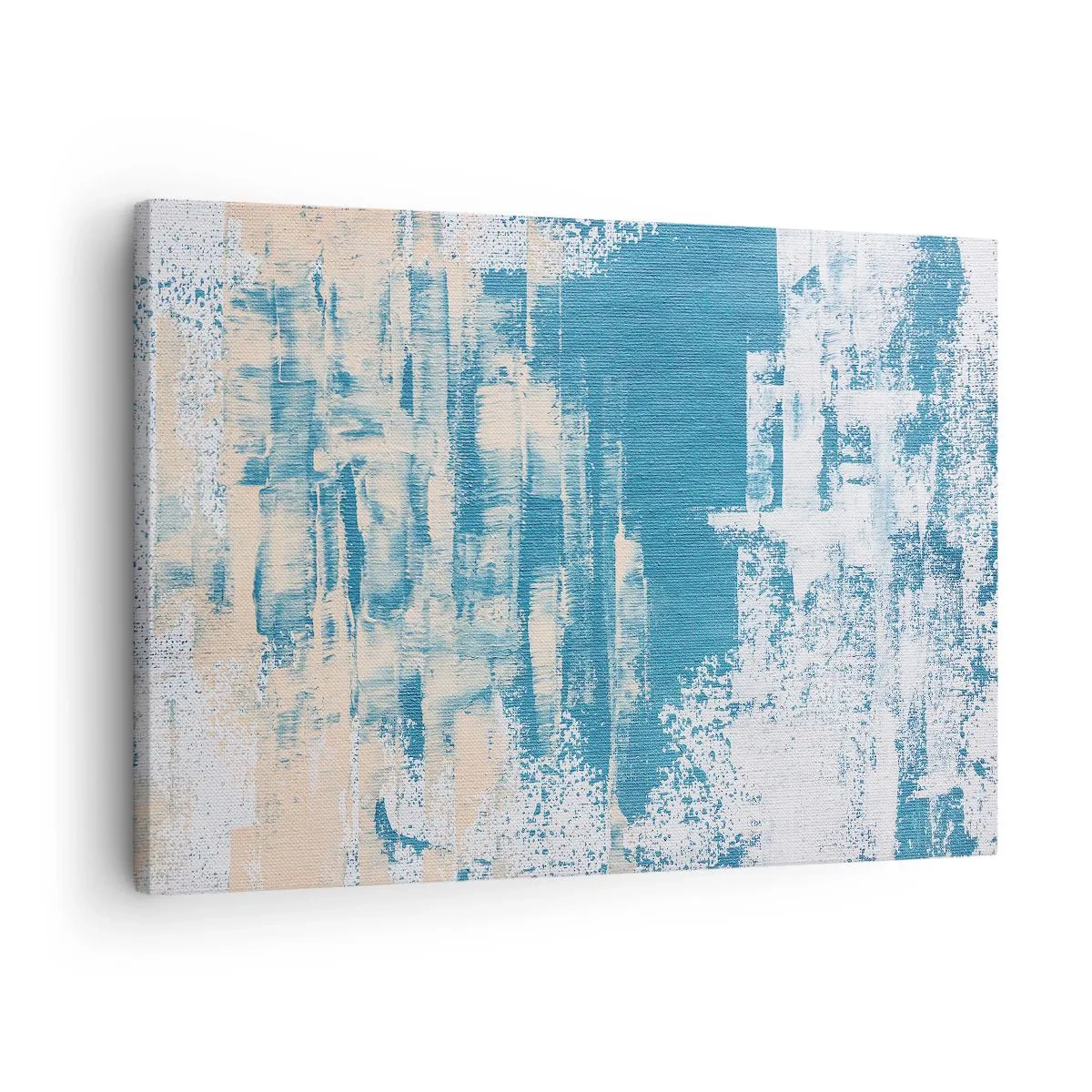 Obraz na plátne - Abstraktná kompozícia v odtieňoch modrej a bielej - 70x50cm - Cez cencúľ - Moderná nástenná dekorácia do obývacej izby a spálne ARTTOR
