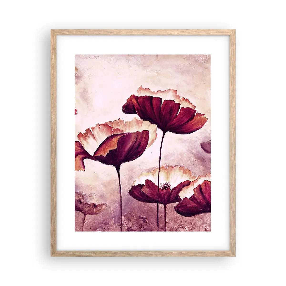 Plagát v ráme zo svetlého duba - Červený a biely plátok - 40x50 cm