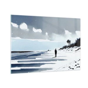 Obraz na skle - Silueta osamelého človeka kráčajúceho po prázdnej pláži - 70x50cm - O samote - Moderná nástenná dekorácia do obývacej izby a spálne ARTTOR