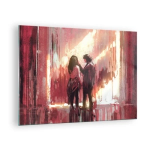 Obraz na skle - Pár v teplom svetle abstraktného prostredia - 70x50cm - Večný príbeh lásky - Moderná nástenná dekorácia do obývacej izby a spálne ARTTOR