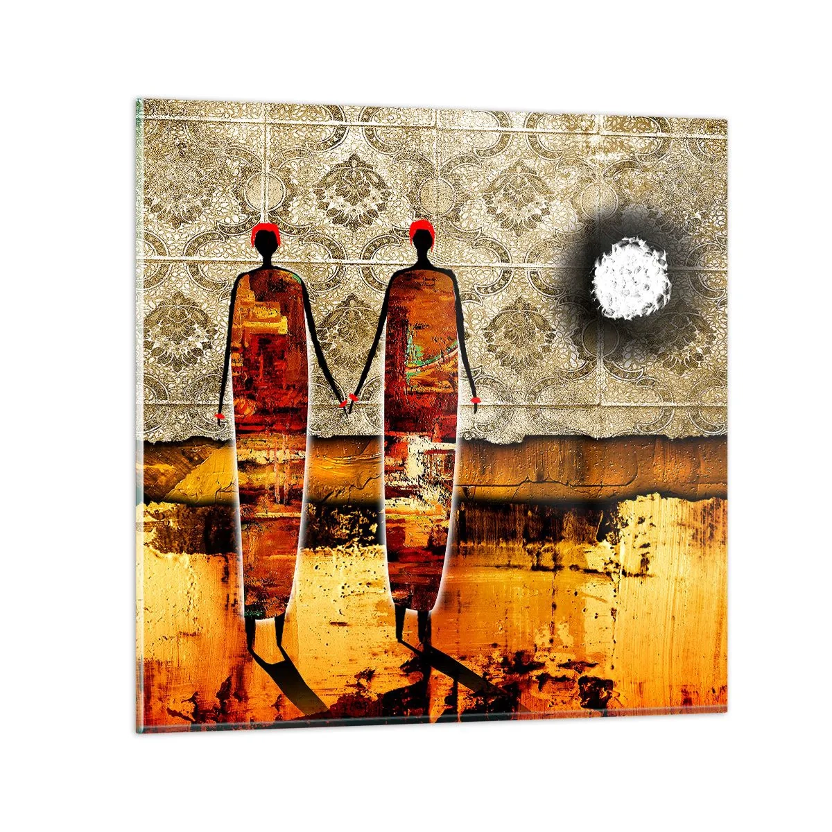 Obraz na skle - Etnická kompozícia vo farbách Afriky - 70x70 cm