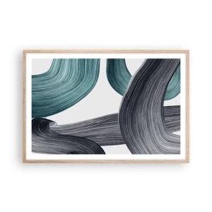 Plagát v ráme zo svetlého duba - Smaragdové a čierne vlny - 91x61 cm