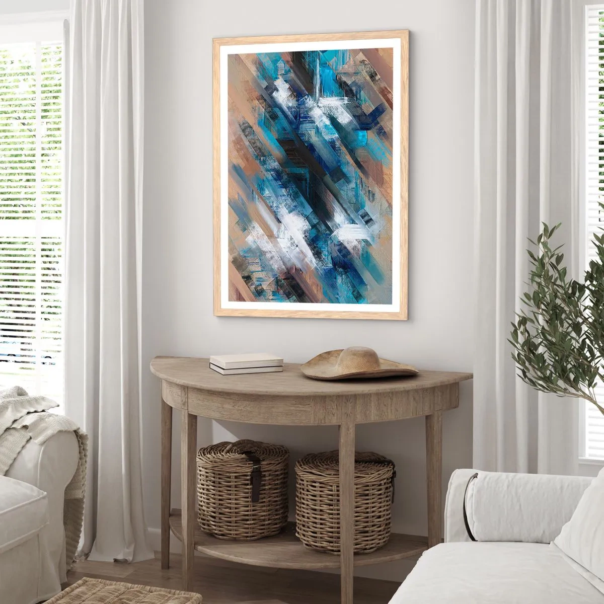 Plagát v ráme zo svetlého duba - Modrá šikmosť - 50x70 cm