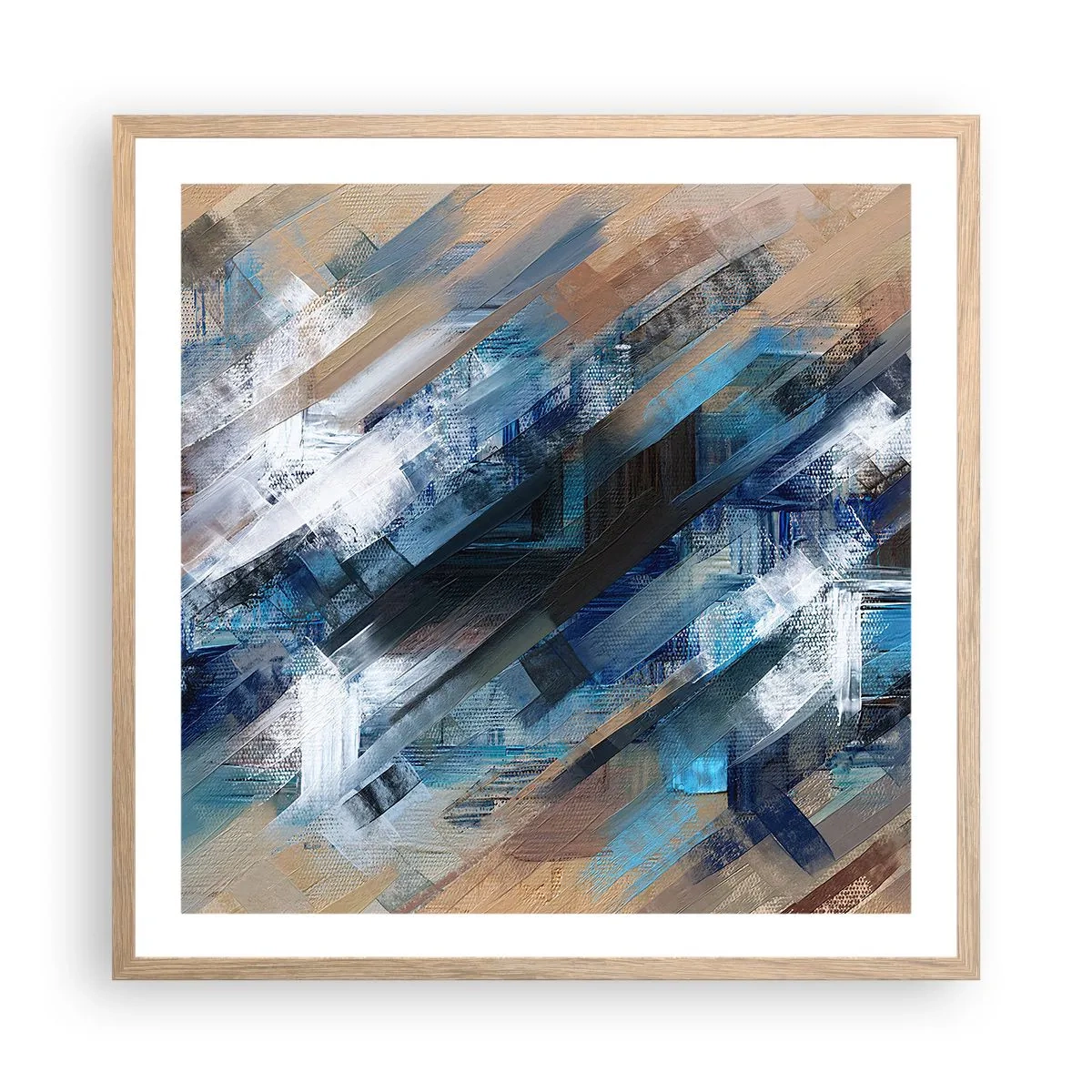 Plagát v ráme zo svetlého duba - Modrá šikmosť - 60x60 cm