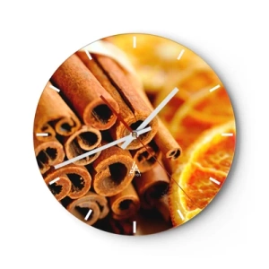 Nástenné hodiny - Škoricové tyčinky a sušené pomaranče v teplých tónoch - 30x30cm - Cítite ich arómu? - Moderná nástenná dekorácia do obývacej izby, kuchyne a spálne ARTTOR