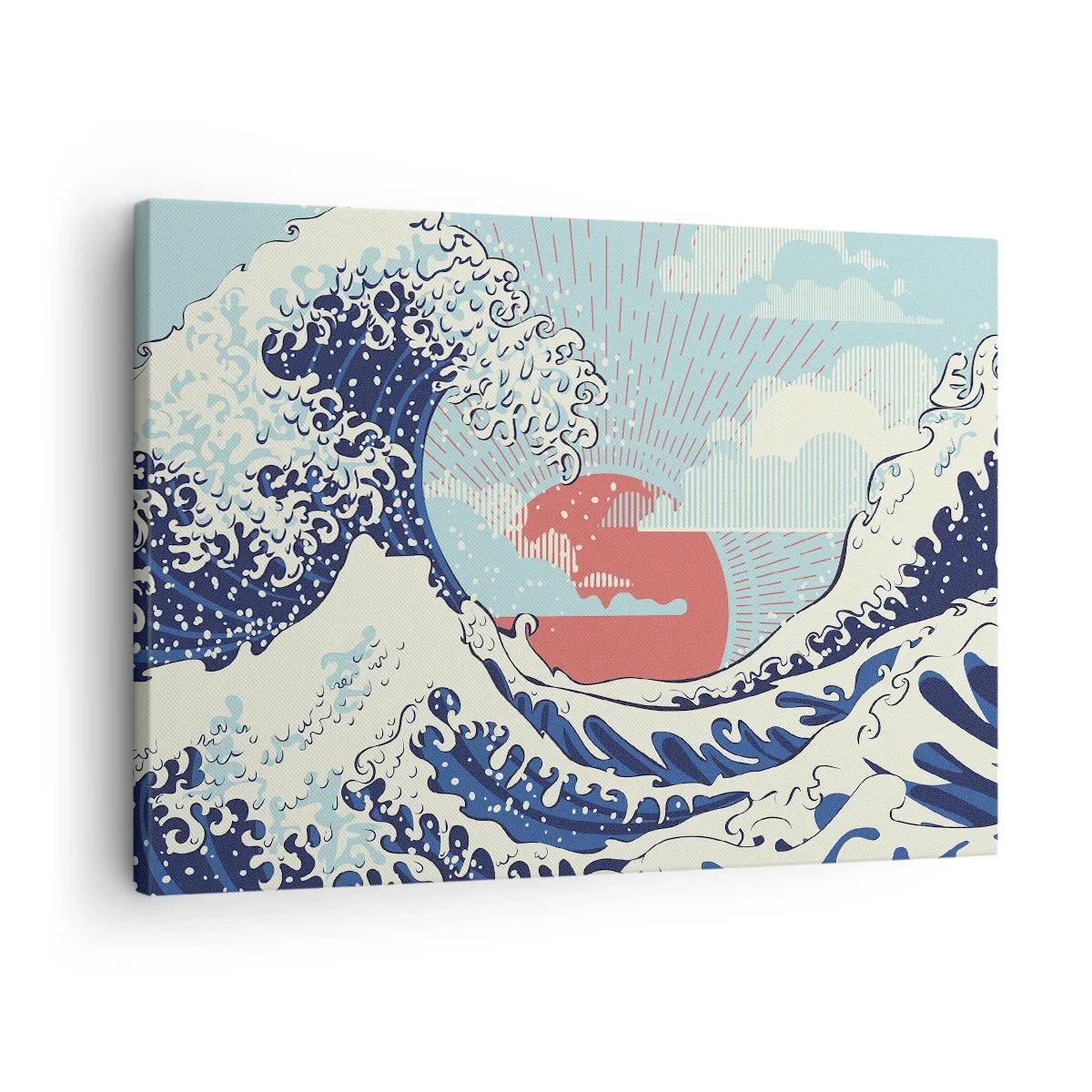 Obraz na plátne - Oceánske vlny a západ slnka v japonskom štýle - 70x50cm - Z japonských inšpirácií - Moderná nástenná dekorácia do obývacej izby a spálne ARTTOR