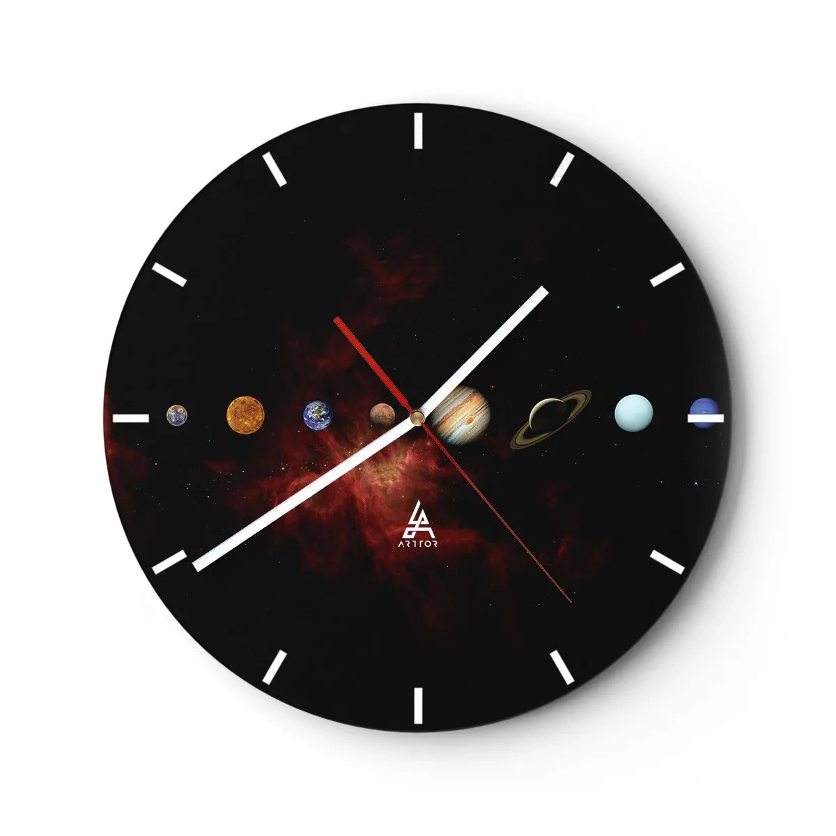 Nástenné hodiny - Planéty slnečnej sústavy na pozadí čiernej galaxie - 30x30cm - Naša štvrť - Moderná nástenná dekorácia do obývacej izby, kuchyne a spálne ARTTOR