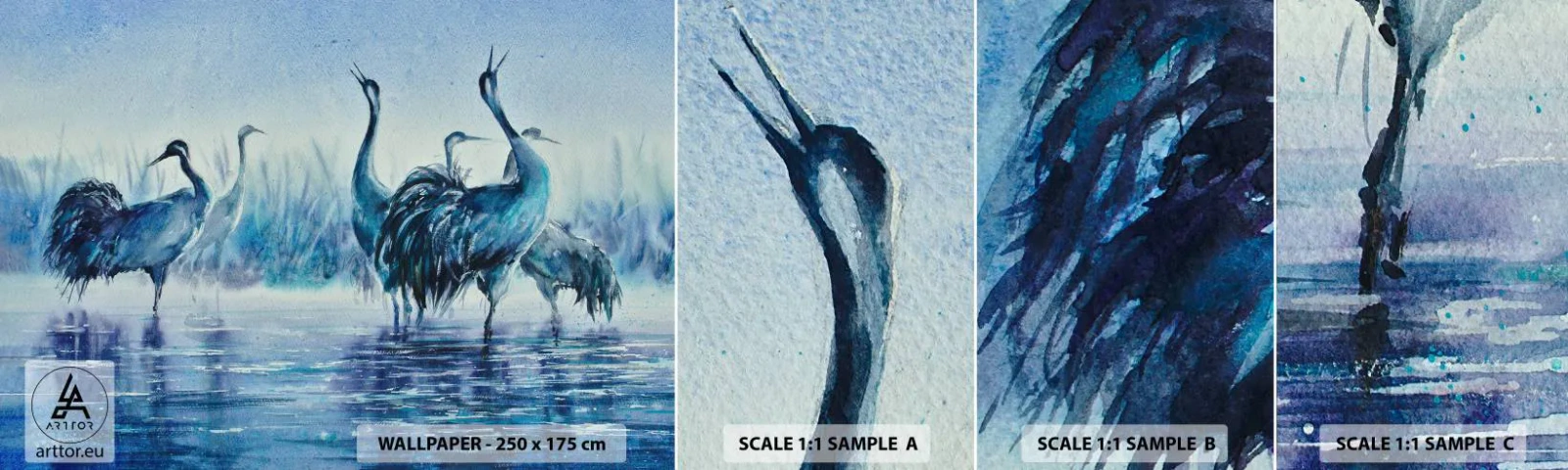 Vzorka Fototapeta Standard Eco - Ranné stretnutie - Vtáky, Krajina, Voda - 100x30 cm