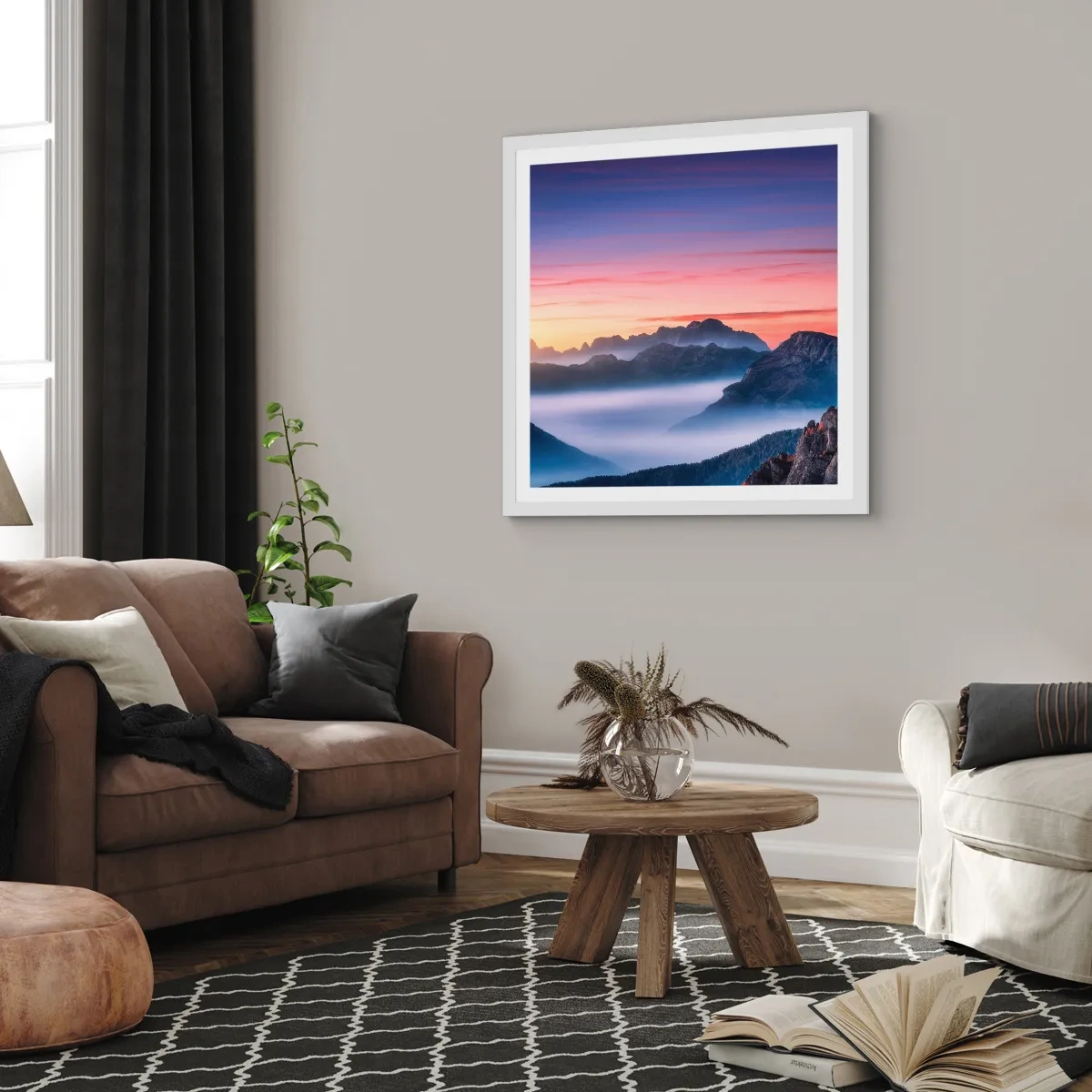 Plagát v bielom ráme - Nad údoliami - 30x30 cm