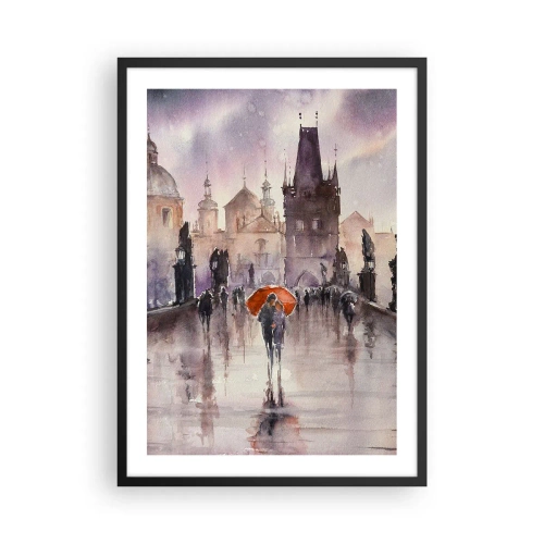 Plagát v čiernom ráme - Romantická prechádzka po moste v daždivý deň - 50x70cm - Ľudia sa nemenia - Moderná nástenná dekorácia do obývacej izby a spálne ARTTOR