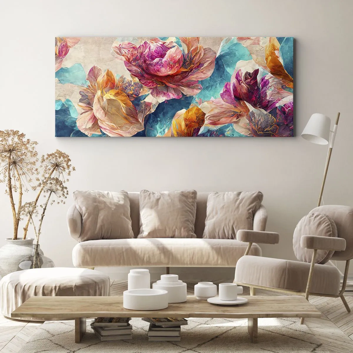 Obraz na plátne - Farebné bohatstvo kytice - 100x40 cm