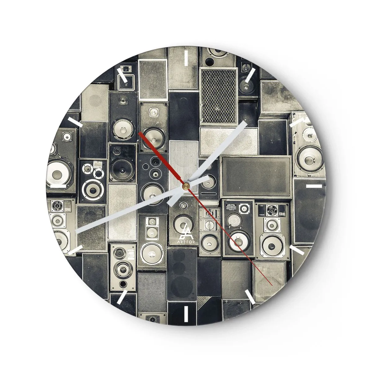Nástenné hodiny - Sada reproduktorov v retro štýle - 30x30cm - A všetko je v pohode - Moderná nástenná dekorácia do obývacej izby, kuchyne a spálne ARTTOR